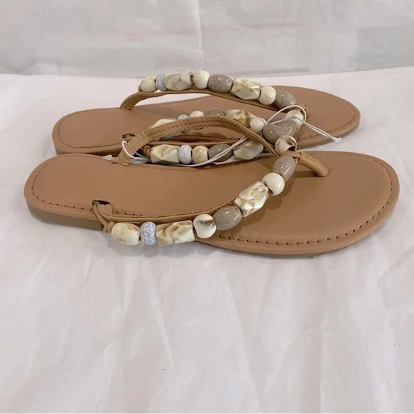 Woman's Cindy Beaded Flip Flop Sandals - Universal Thread Tan Size 6.5 - Picture 3 of 5